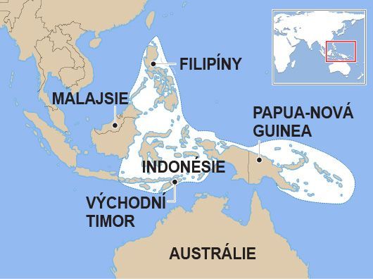 Indonésie - korálový trojúhelník - mapa