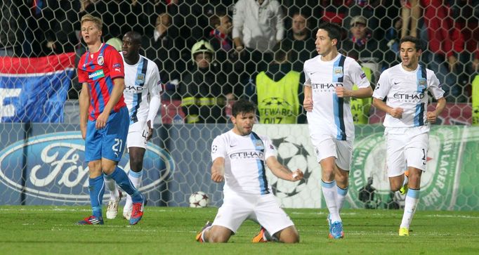 Plzeň vs. Manchester City, utkání Ligy mistrů (Sergio Agüero)