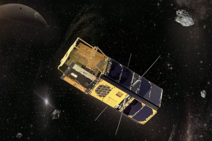 Družice VZLUSAT-1 ve vesmíru (vizualizace).