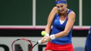 Fed Cup, finále 2014: Petra Kvitové v zápase s Angelique Kerberovou