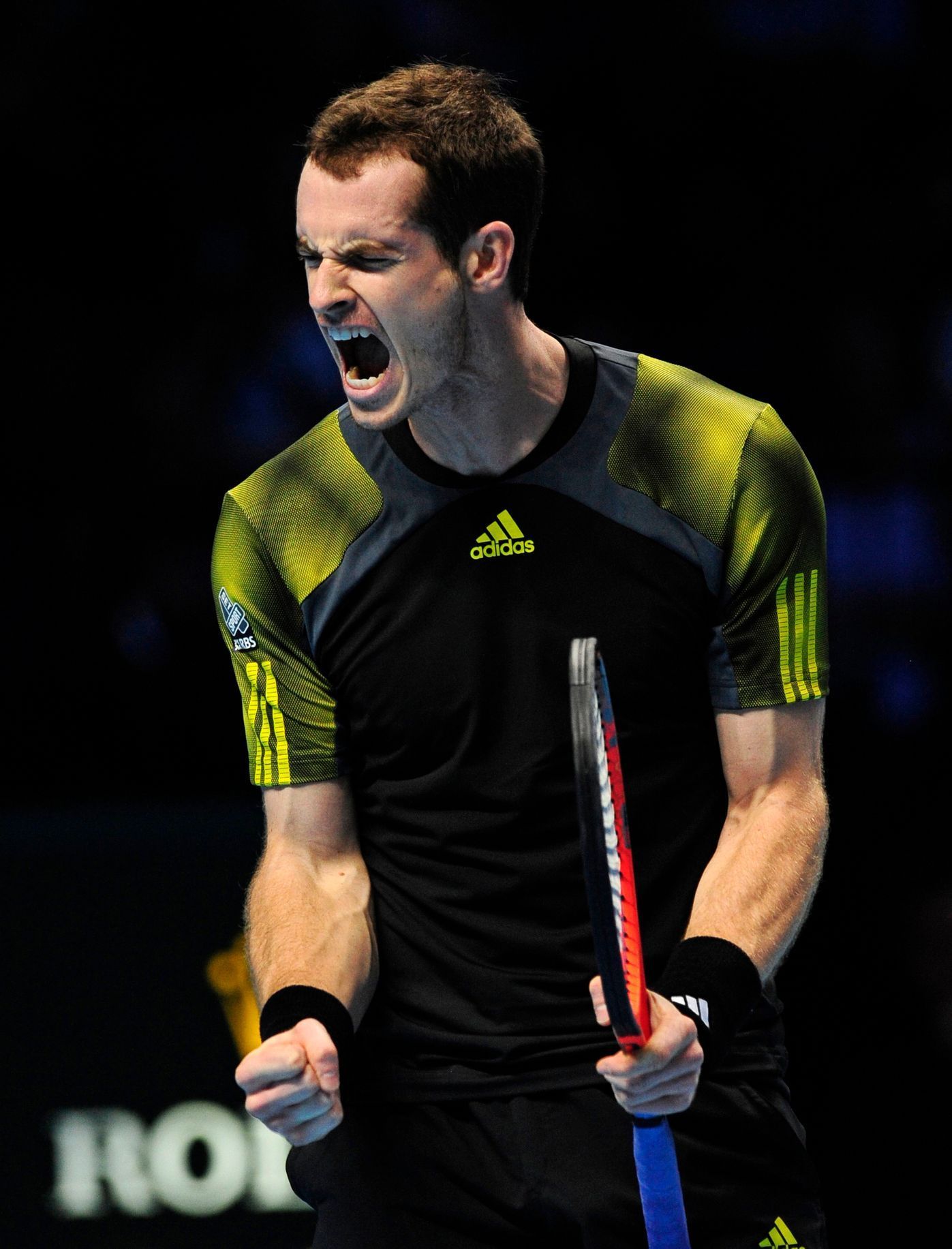 Britský tenista Andy Murray v utkání proti Čechovi Tomáši Berdychovi ve finále Světové série 2012,