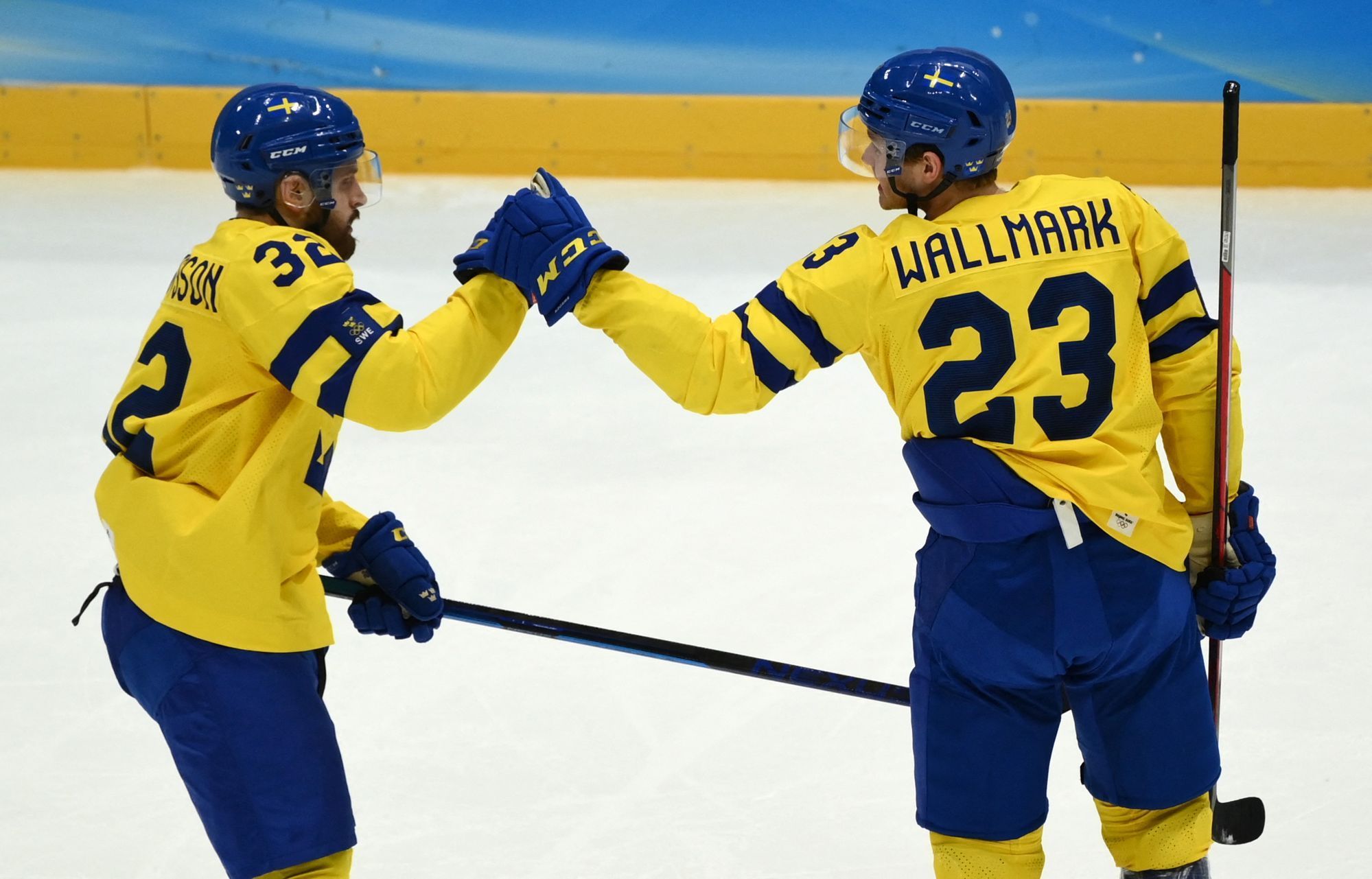 Radost hokejistů Švédska proti Kanadě