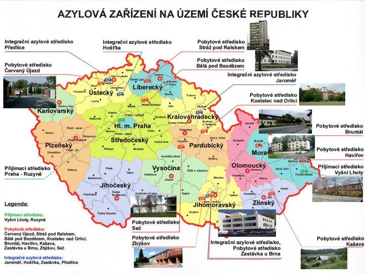 Mapa azylových zařízení v ČR