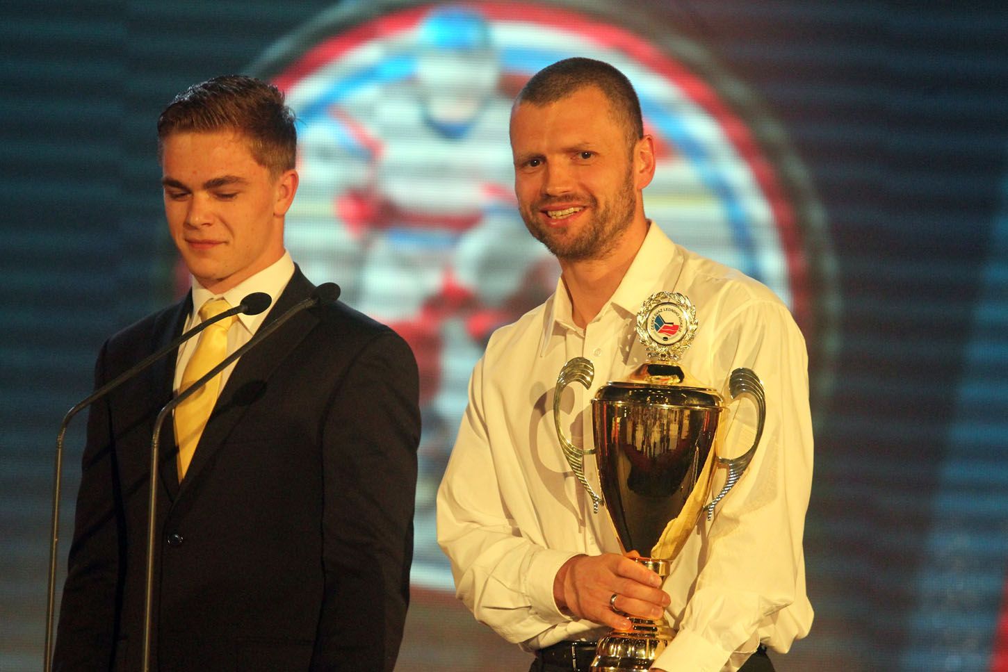 Hokejista Tipsport extraligy: Radan Lenc (vlevo) a kapitán Michal Broš (BK Mladá Boleslav)