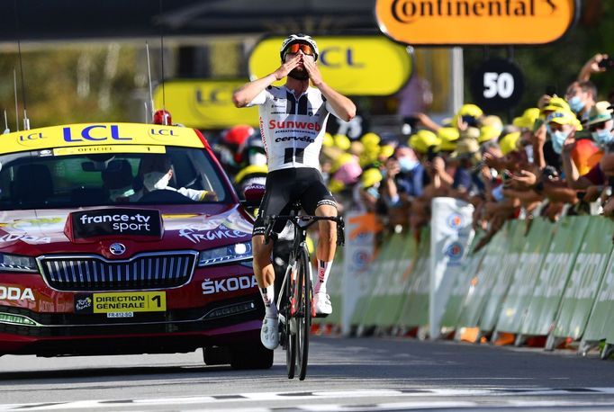 Cycling - Tour de France - Stage 12 - Chauvigny to Sarran Correze - France - September 10, 2020. Team Sunweb rider Marc Hirschi of Switzerland wins the stage. Pool via RE