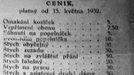 Ceník erotických služeb z roku 1932.