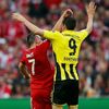 Fotbal, Liga mistrů, Bayern - Dortmund: Franck Ribéry - Robert Lewandowski (vpředu)