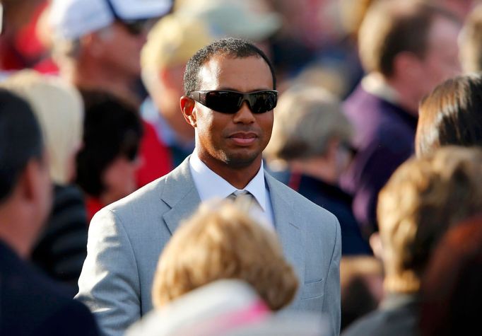 Americký golfista Tiger Woods při zahájení 39. Ryder Cupu v americkém Medinahu.