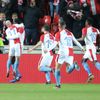 Slávisté slaví gól na 1:0 v odvetě osmifinále Evropské ligy Slavia Praha - FC Sevilla