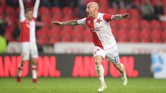 24. kolo HET ligy, Slavia - Karviná: Miroslav Stoch slaví gól na 2:1
