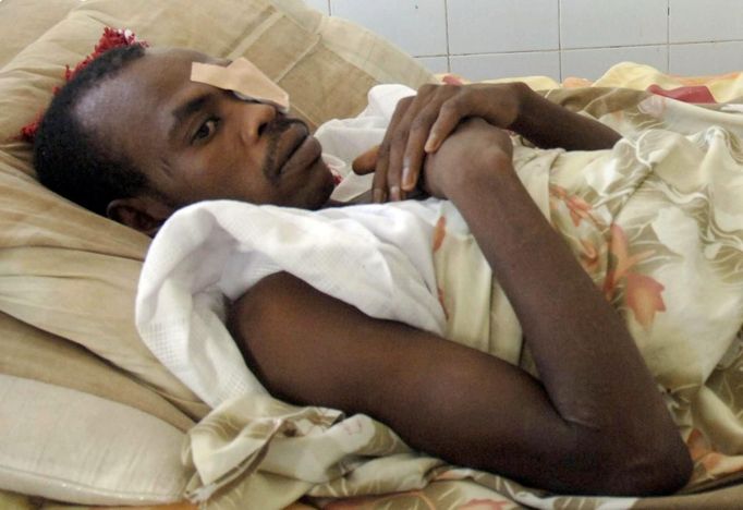 Soldier wounded as South Sudan took control of the Heglig oil field, rests at a military hospital in Khartoum