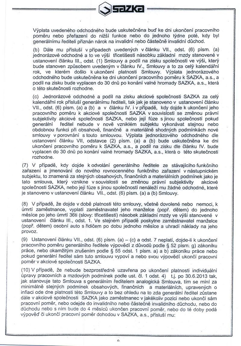 Pracovní smlouva generálního ředitele Sazky Aleše Hušáka