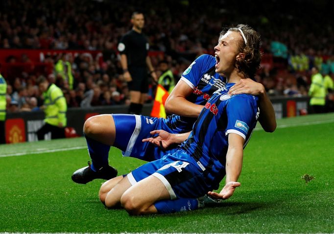 Soccer Football - Carabao Cup - Third Round - Manchester United v Rochdale - Old Trafford, Manchester, Britain - September 25, 2019  Rochdale's Luke Matheson celebrates s