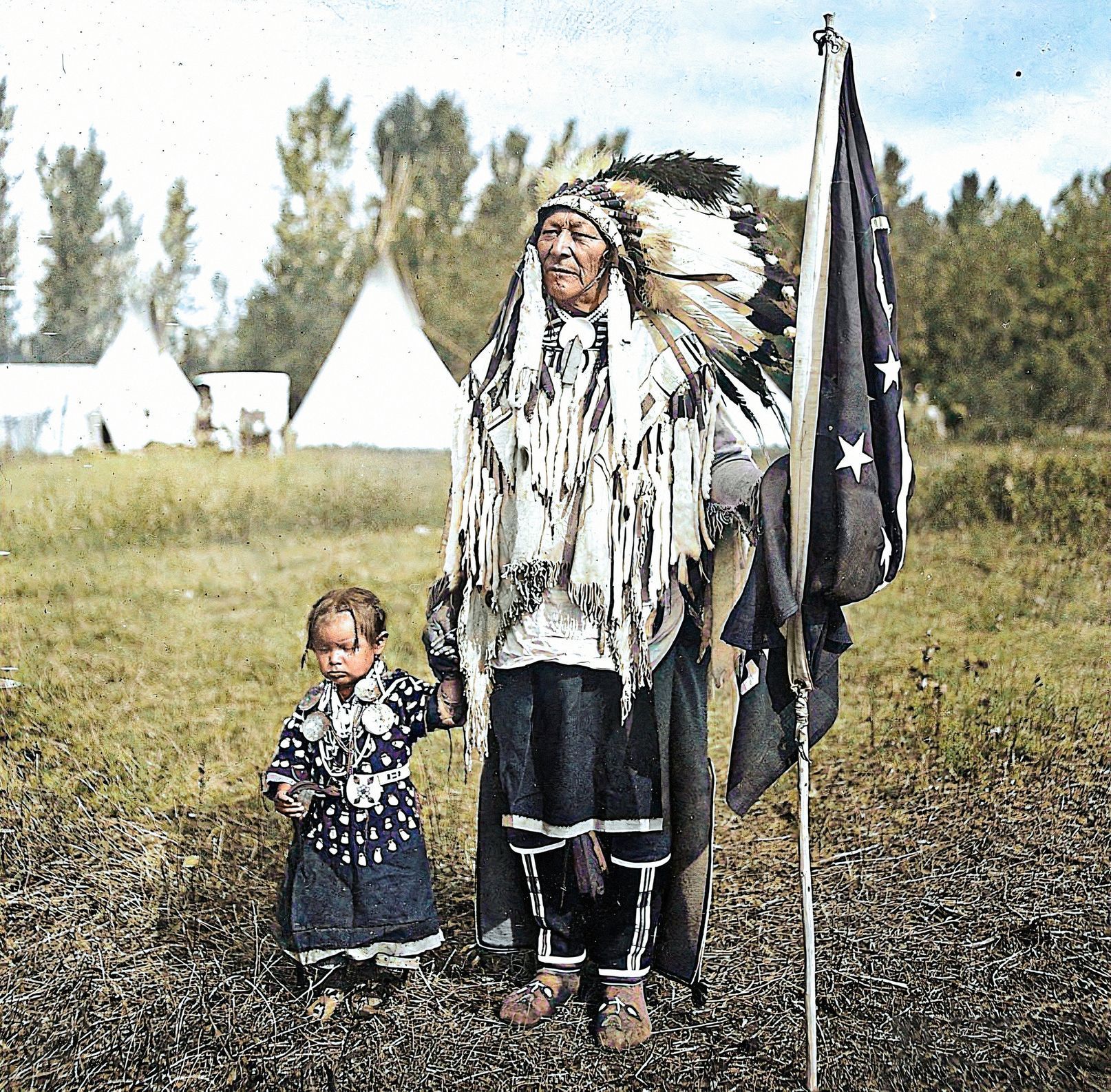 Indián, Indiáni, indiánský náčelník, Amerika, historie, kolorované