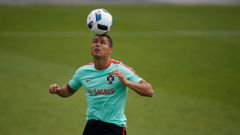 Cristiano Ronaldo na tréninku Portugalska před Eurem 2016