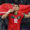 Džavád Jamík slaví vítězství v osmifinále MS 2022 Maroko - Španělsko