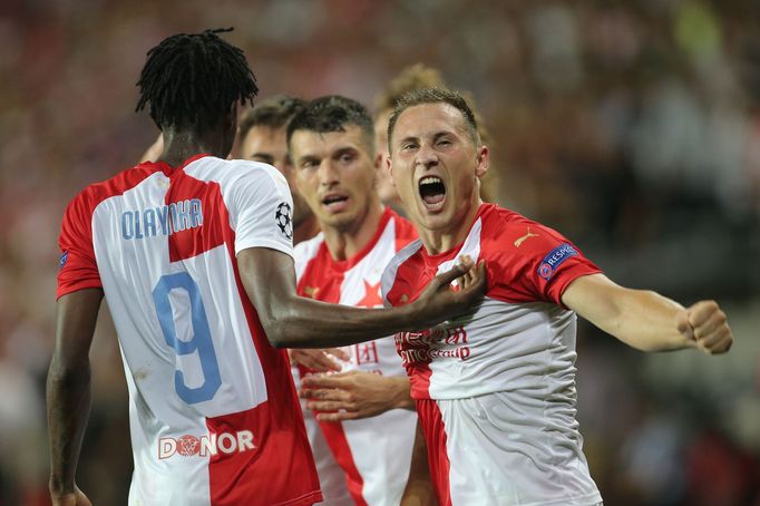 Jan Bořil slaví gól v zápase 4. předkola LM Slavia - Kluž