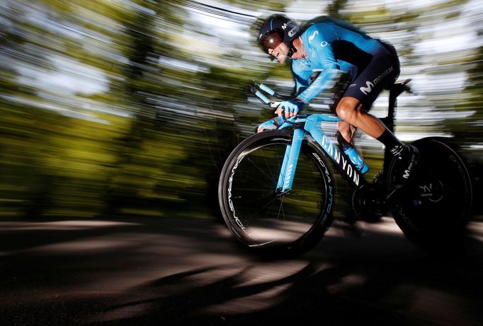 Cycling - Tour de France - The 27.5-km Stage 13 Individual Time Trial from Pau to Pau - July 19, 2019 - Movistar Team rider Alejandro Valverde of Spain in action. REUTERS