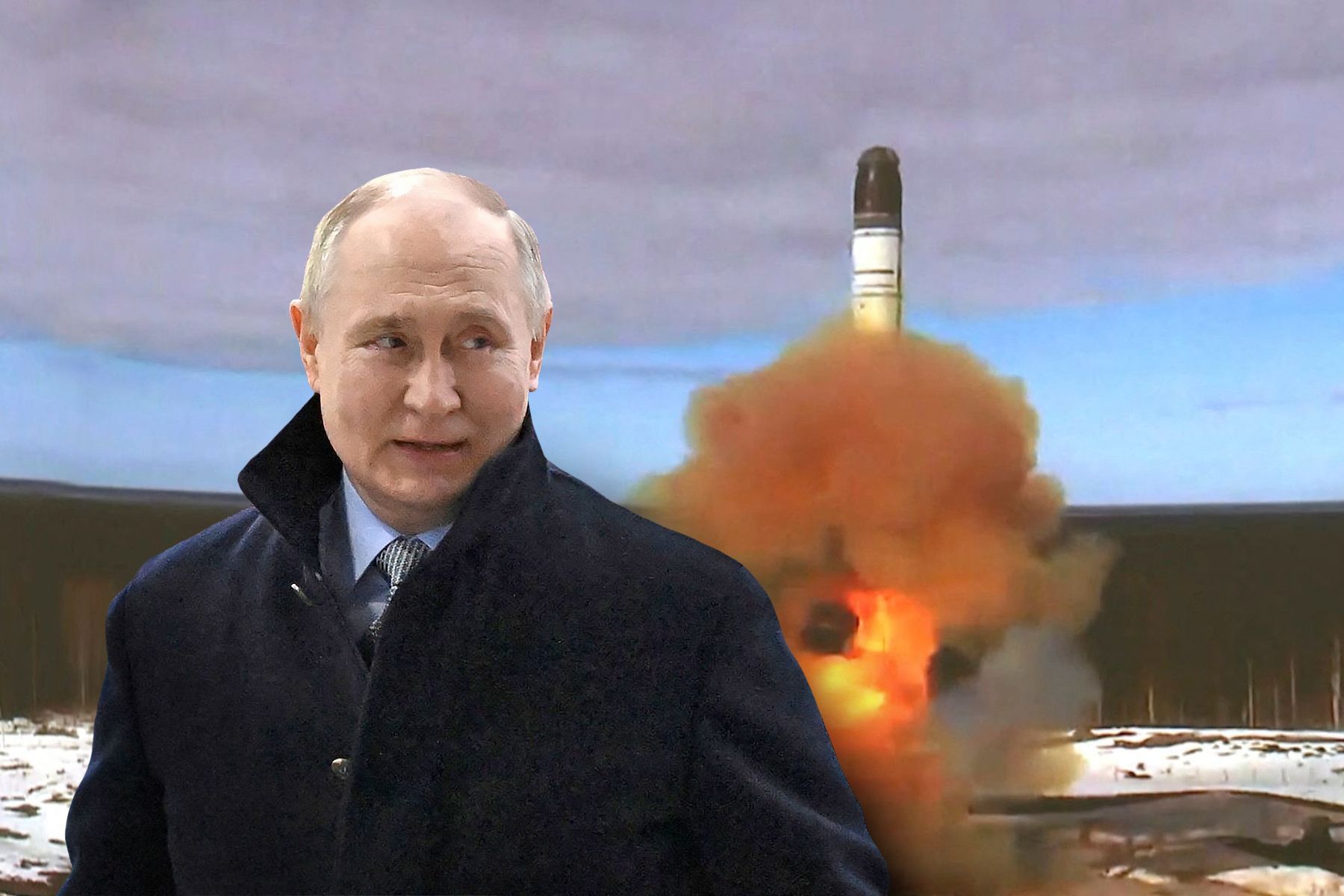 koláž - Putin, raketa