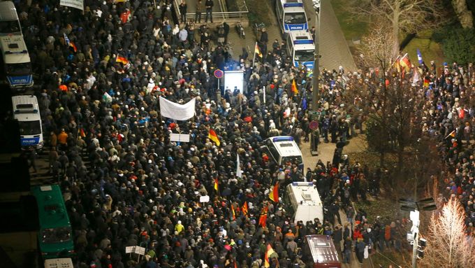 Demonstrace Pegidy v Lipsku letos v lednu, ilustrační foto