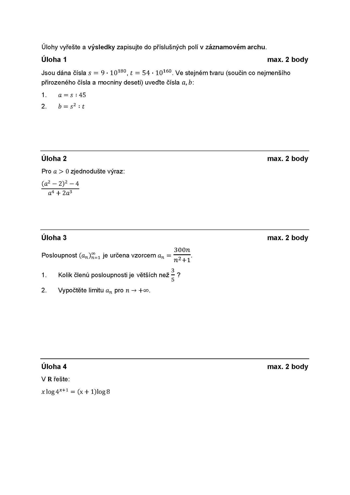 Matematika - státní maturita - vyšší obtížnost 2
