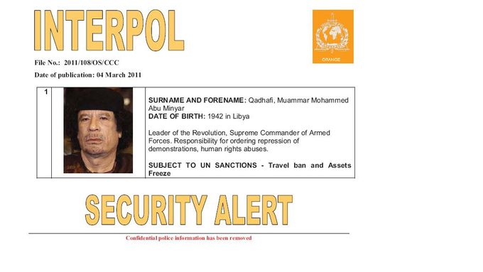 Interpol vydal varování před Kaddáfím a jeho lidmi