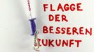 Krištof Kintera: Flagge der besseren Zukunft, 2019, reliéf, dřevotříska, utěrka, florbalová hokejka.