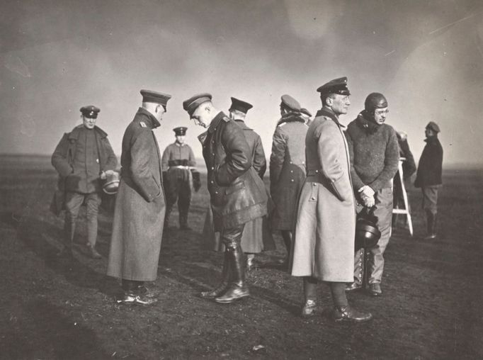 German officers are pictured at Air Training School 5, in Hannover in this 1918 handout picture.