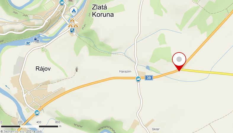 Mapa nehodových míst I/39 Zlatá Koruna