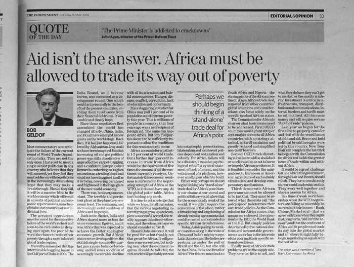 The Independent - komentář Boba Geldofa