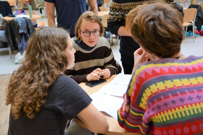 Studenti stávkují na brněnské Fakultě sociálních studií.