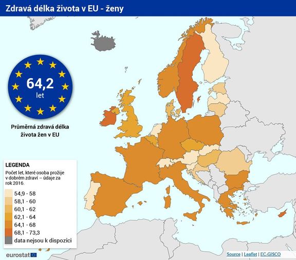 Zdravá délka života v EU - ženy.