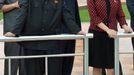 North Korean leader Kim Jong-Un (2nd L) and his wife (red), who was named by the state broadcaster as Ri Sol-ju, visit the Rungna People's Pleasure Ground in Pyongyang in this undated picture released by the North's KCNA on July 25, 2012. Kim Jong-un has married, state media said on Wednesday, putting an end to speculation over the relationship with a woman seen at his side during a recent gala. REUTERS/KCNA (NORTH KOREA - Tags: POLITICS) THIS IMAGE HAS BEEN SUPPLIED BY A THIRD PARTY. IT IS DISTRIBUTED BY REUTERS AS A SERVICE TO CLIENTS. NO THIRD PARTY SALES. NOT FOR USE BY REUTERS THIRD PARTY DISTRIBUTORS. QUALITY FROM SOURCE Published: Čec. 25, 2012, 1:40 odp.