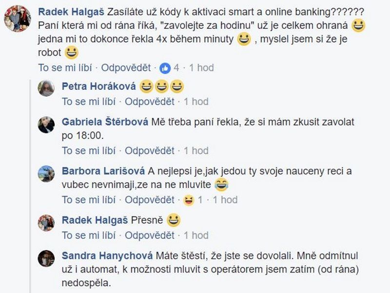 Facebook - UniCredit Bank potíže s bankovnictvím