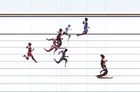 Bolt v cíli finále rozběhu sprintu na 200 metrů.