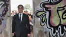 France's President and UMP party candidate for his re-election Sarkozy arrives at the Joffre de Rivesaltes camp, near Perpignan