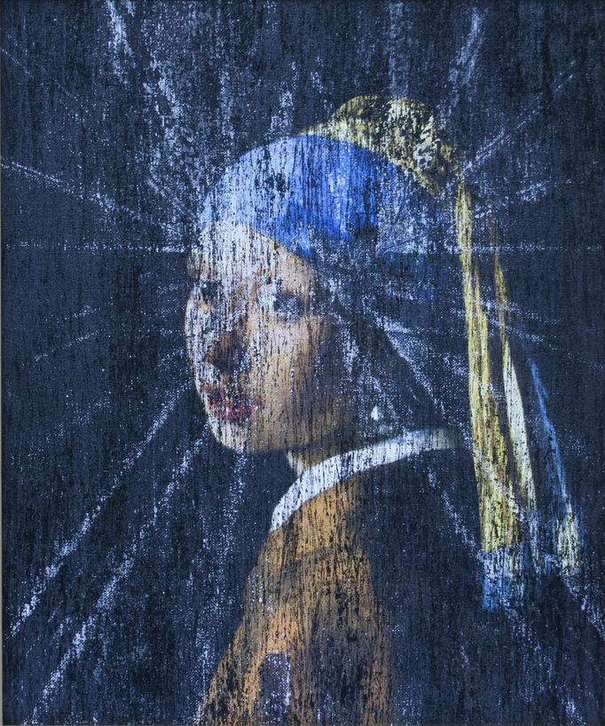 Patrik Hábl: Vermeer – Dívka s perlou, 46x38cm, akryl, olej, plátno, 2014 až 2018.