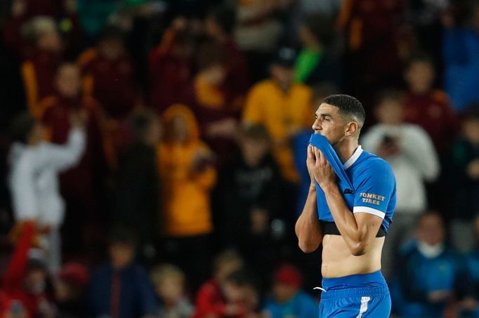 Zklamaný Leon Balogun po zápase skupiny A EL Sparta - Rangers