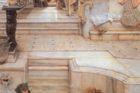 Anglický salonní malíř nizozemského původu Lawrence Alma-Tadema se zasadil o zprostředkování světa antiky. Jeho žánrové obrazy souzní s dobovými představami o podobě římských lázní.