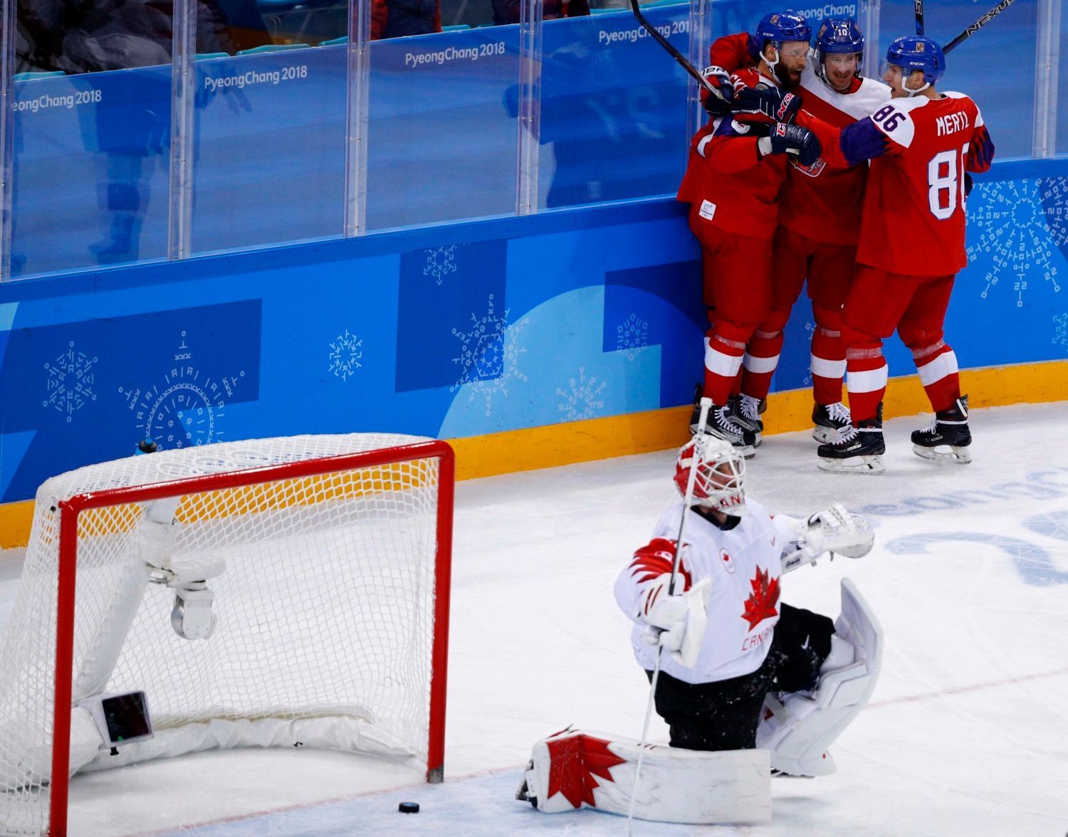 Češi slaví gól v zápase o 3. místo Česko - Kanda na ZOH 2018