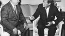 Former United States President John F. Kennedy (R) meets with Nikita Khrushchev, former chairman of the council of Ministers of the Soviet Union, at the U.S. Embassy residence in Vienna, Austria in this June 1961 handout image.