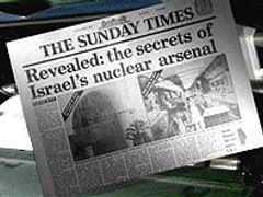 Sunday Times z 5. října 1986 s reportáží o tajném jaderném vojenském programu Izraele