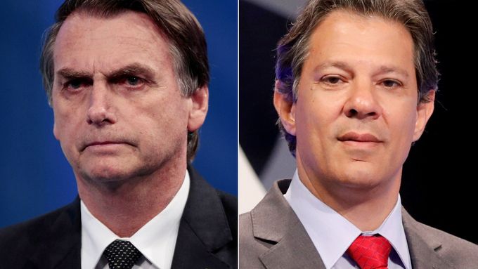 Favorité prezidentských voleb Jair Bolsonaro (vlevo) a Fernando Haddad.