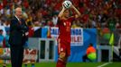 Spain's coach Vicente Del Bosque (L) shouts instructions next to his player Cesar Azpilicueta during the team's 2014 World Cup Group B soccer match against Chile at the M