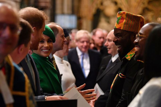 Harry a Meghan na poslední akci jako aktivní členové královské rodiny, mše za Commonwealth ve Westminster Abbey.