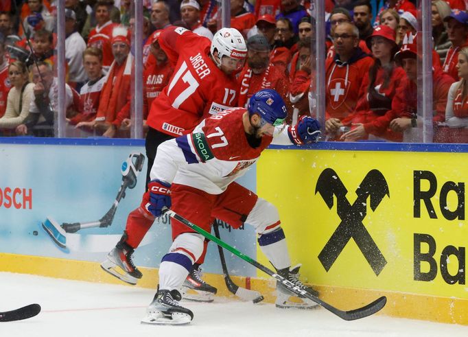 Ken Jäger a Filip Pyrochta v zápase MS 2025 Česko - Švýcarsko