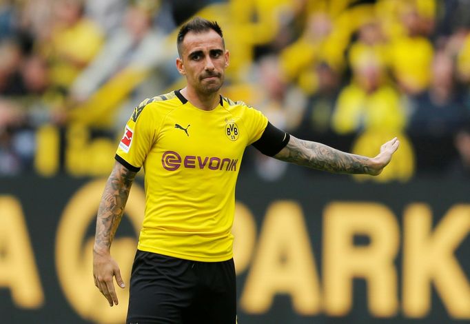 Soccer Football - Bundesliga - Borussia Dortmund v FC Augsburg - Signal Iduna Park, Dortmund, Germany - August 17, 2019  Borussia Dortmund's Paco Alcacer reacts after a m