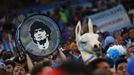 Soccer Football - FIFA World Cup Qatar 2022 - Group C - Argentina v Mexico - Lusail Stadium, Lusail, Qatar - November 26, 2022 Argentina fans with a Diego Maradona pictur