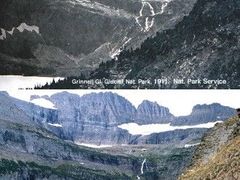 Tání ledovců dokumentují dobové fotografie - ledovec v Grinellu v roce 1911 a 2000