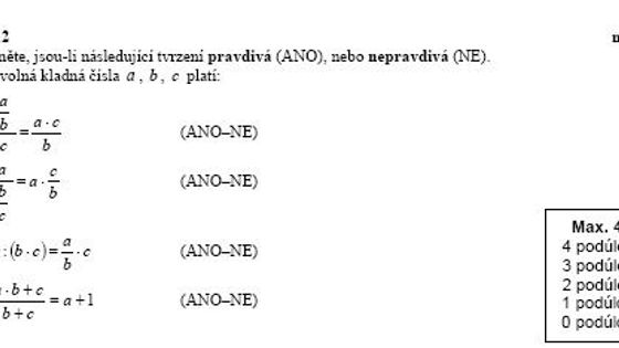 Ukázka maturitního testu z matematiky - nižší úroveň